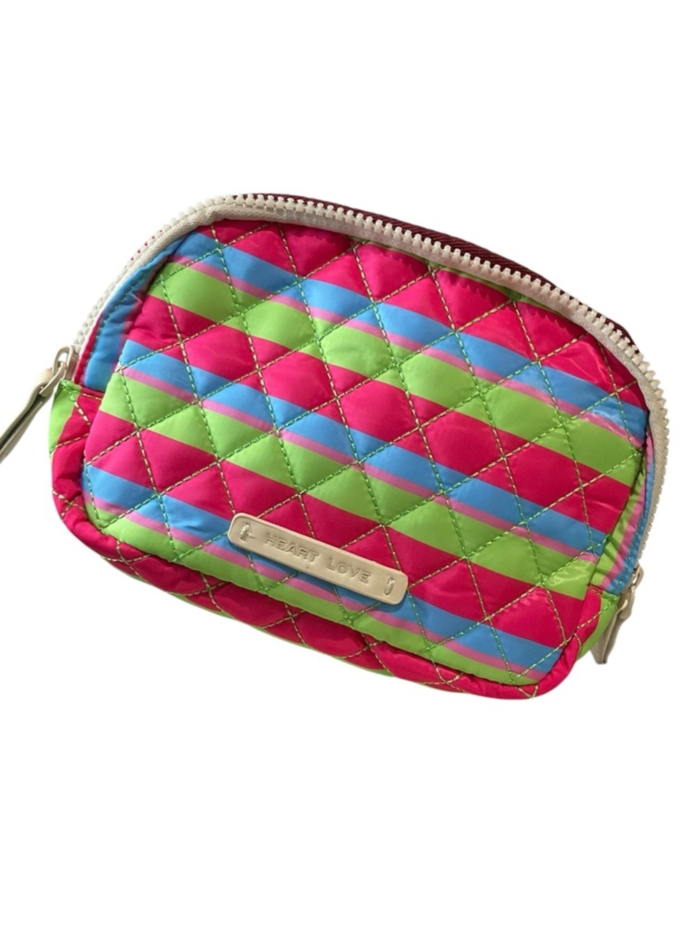 Heart Love Striped Quilted Belt Bag - Pink, Lime Green & Blue - Picture 5 of 5
